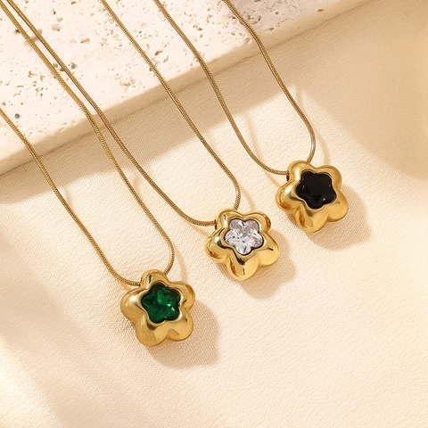 Fashion Stainless Steel Rhinestone Flower Star Oval Waterdrop Pendant Necklace Gold Plated Snake Chain Jewelry For Women
