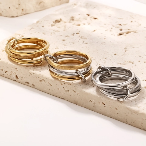 Minimalist Stainless Steel Interlocking Multi Layer Stackable Ring For Men Women Gold Silver Mixed Geometric Band Jewelry
