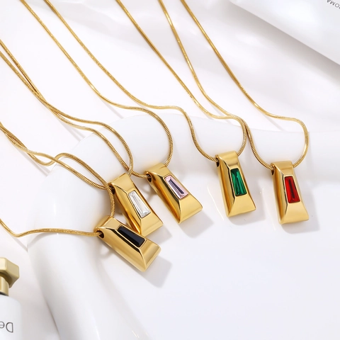 Collar Con Colgante De Zirconia Cuadrada Geométrica De Acero Inoxidable Minimalista Para Mujer Joyería De Cadena De Serpiente