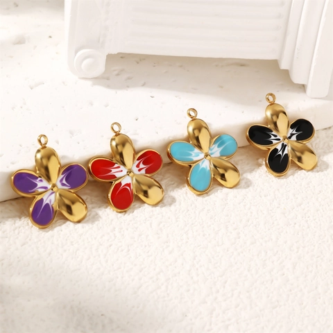 Stainless Steel Five Petal Flower Charms Enamel Pendants DIY Jewelry Making Accessory For Necklace Earrings Bracelet Crafts
