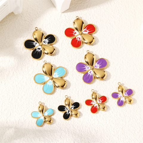 Stainless Steel Five Petal Flower Charms Enamel Pendants DIY Jewelry Making Accessory For Necklace Earrings Bracelet Crafts