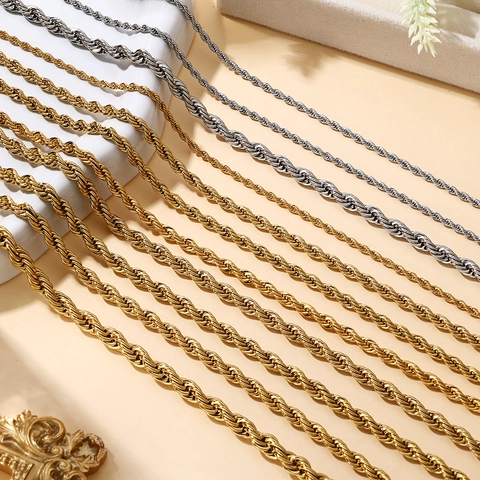 Minimalist Stainless Steel Rope Chain Necklace Vacuum 18K Gold Plated Twist Chain For Men Women Fashion Jewelry Clavicle Chain Gift