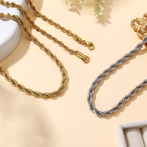 Minimalist Stainless Steel Rope Chain Necklace Vacuum 18K Gold Plated Twist Chain For Men Women Fashion Jewelry Clavicle Chain Gift