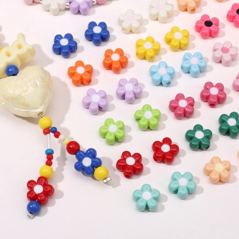 Acrylic Flower Beads For DIY Jewelry Making Bracelet Phone Chain Painted Five Petal Floral Spacer Beads Accessory