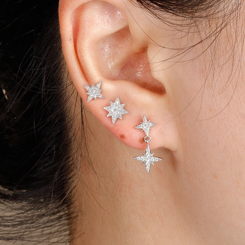 Stainless Steel North Star Earring Set Zircon Inlaid Gold Silver Rose Gold Dangle Stud Earrings Jewelry For Women