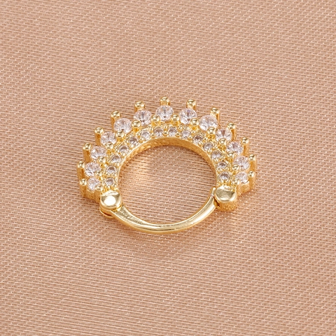 Crown Septum Clicker Rhinestone Hoop Earrings 18K Gold Plated Copper Hinged Segment Ring Body Piercing Jewelry For Women