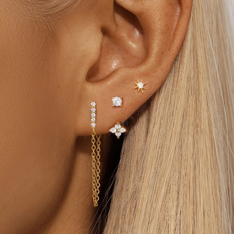 Pendientes de Circonita con Estrella de Ocho Puntas y Borlas para Mujer Joyería Minimalista de Cobre Poste Oro