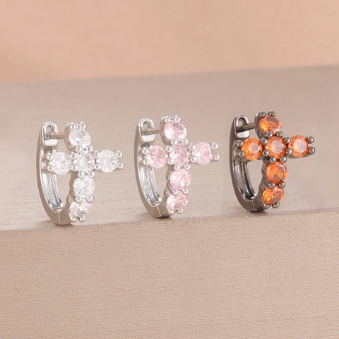 Pendientes de Aro Huggie de Cruz de Cobre Con Strass Incrustado Poste de Oro de 18K Para Mujer Joyería de Moda Regalo Pieza Única