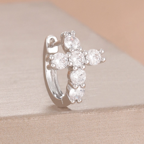 Pendientes de Aro Huggie de Cruz de Cobre Con Strass Incrustado Poste de Oro de 18K Para Mujer Joyería de Moda Regalo Pieza Única