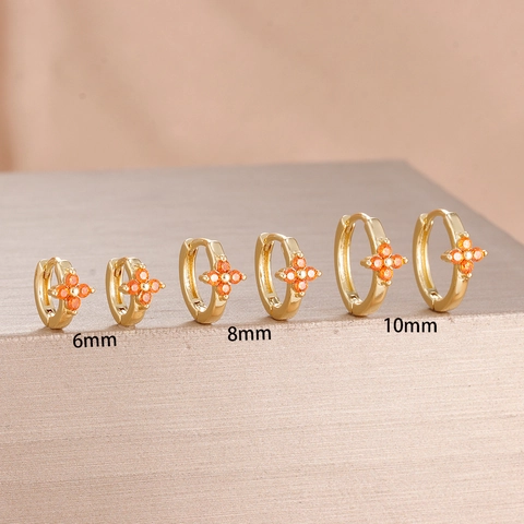 Luxury Copper Clover Flower Hoop Earrings With Zirconia Inlaid 18K Gold Post Minimalist Fashion Ear Clips Jewelry For Women