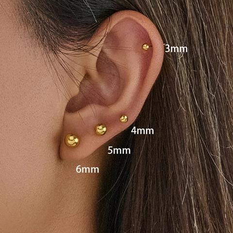 Minimalist Stainless Steel Round Ball Stud Earrings For Women Gold Silver Plated Small Tiny Piercing Fashion Jewelry Gift