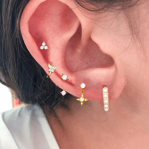Edelstahl Stern Schmetterling Ohrring Set Gold Vergoldet Strass Künstliche Perle Ohrstecker Schmuck Für Damen