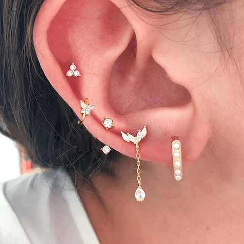 Edelstahl Stern Schmetterling Ohrring Set Gold Vergoldet Strass Künstliche Perle Ohrstecker Schmuck Für Damen