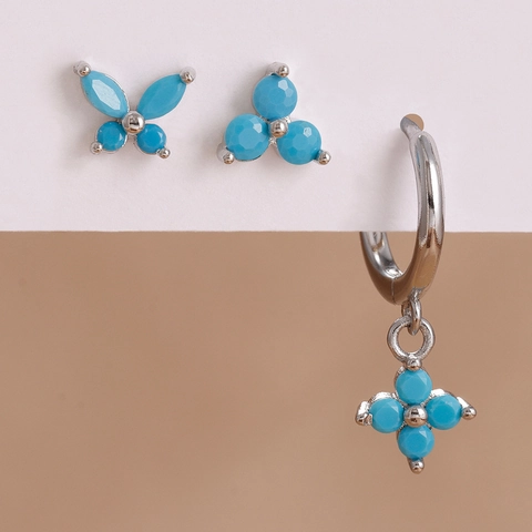 Edelstahl Blau Schmetterling Blume Vierblättriges Kleeblatt Ohrstecker Set Strass Mikro Eingelegt Schmuck Für Damen Pendeln