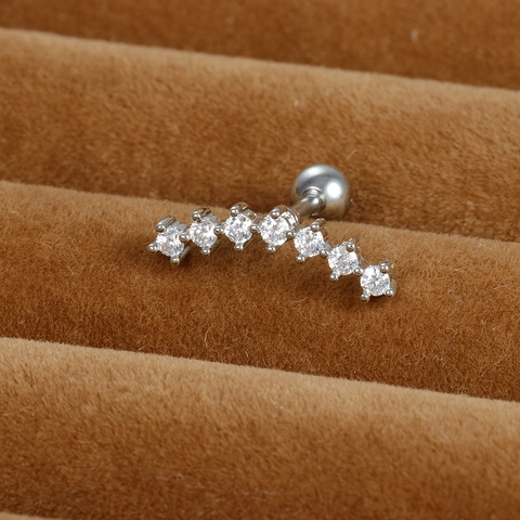 Stainless Steel Cubic Zirconia Piercing Earrings For Women Screw Ball Back Helix Cartilage Stud Crown Leaf Lock Jewelry