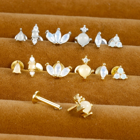 Edelstahl Gewinde Flat Back Strass Ohrstecker Für Damen Ohrknorpel Piercing Schmuck Gold Silber Geometrische Ohrringe