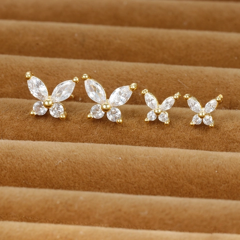 Minimalist Butterfly Stud Earrings With 925 Sterling Silver Earring Post Gold Plated Zirconia Animal Jewelry For Women