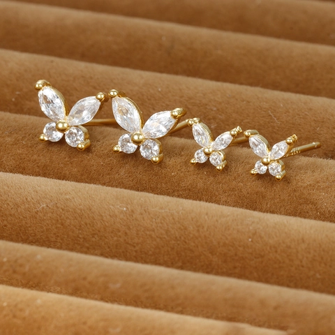 Minimalist Butterfly Stud Earrings With 925 Sterling Silver Earring Post Gold Plated Zirconia Animal Jewelry For Women