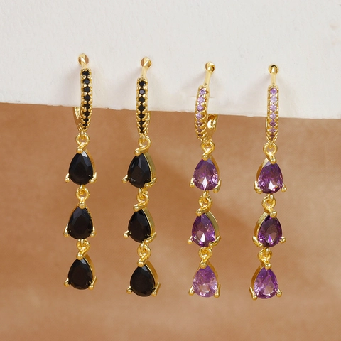 Mode Peervormige Koperen Zirkonia Druppel Oorknoppen Drielagige Waterdruppel Hangende Oorbellen Voor Vrouwen INS Stijl Feest Sieraden