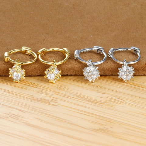 14K Gold Plated Copper Hoop Earrings With 925 Sterling Silver Earring Post Zirconia Ball Drop Earrings For Women Jewelry