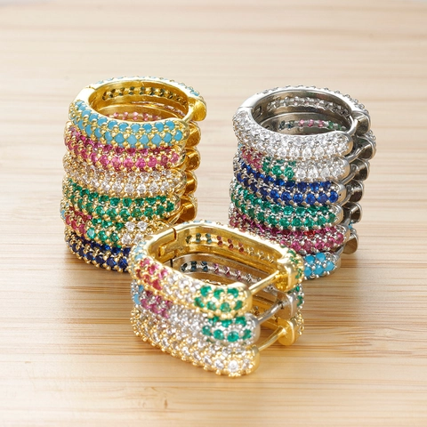 Orecchini a Cerchio Huggie in Rame Con Strass Colorati per Donna Orecchini Geometrici Tondi e Quadrati Personalizzati Gioielli Regalo
