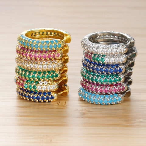 Orecchini a Cerchio Huggie in Rame Con Strass Colorati per Donna Orecchini Geometrici Tondi e Quadrati Personalizzati Gioielli Regalo
