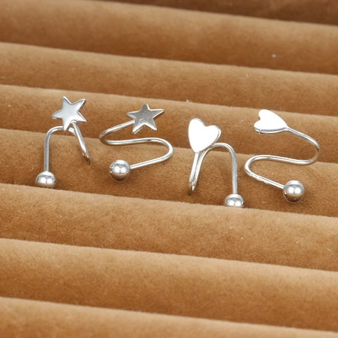 Double Layer Heart Star Screw Back Stud Earrings For Women Korean Style Spiral Spring Copper Silver Color Ear Clip Jewelry