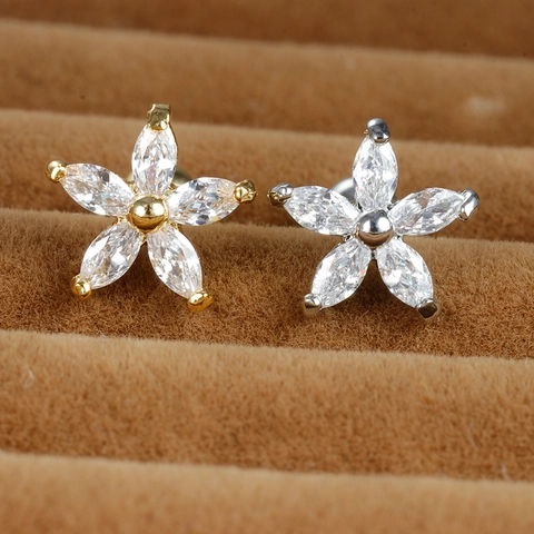 Stainless Steel Daisy Flower Stud Earrings With Rhinestone Petite Piercing Jewelry Screw Ball Back For Women Gold Silver