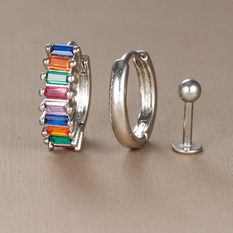 Copper Rhinestone Huggie Hoop Earrings And Ball Stud Earrings Combo Geometric Individual Minimalist Earrings For Women Fashion Jewelry