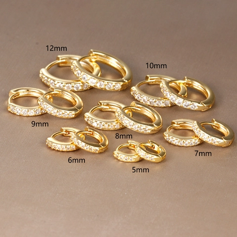 Fashion Copper Huggie Hoop Earrings Pave Rhinestone Small Round Gold Silver Plated Loop Earrings For Women Party Jewelry