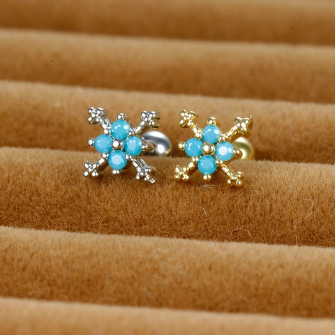 Vintage Stainless Steel Cross Stud Earrings With Blue Zircon Inlaid Screw Back Helix Piercing Jewelry For Women Gold Silver Tone