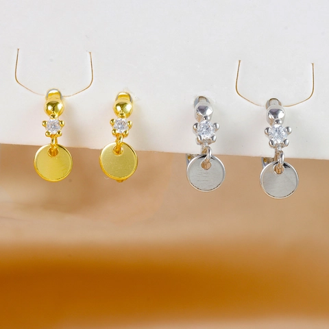 Minimalistische Koperen Strass Ronde Schijf Hangende Huggie Hoop Oorbellen Voor Dames Geometrische Goud Zilver Vergulde Sieraden