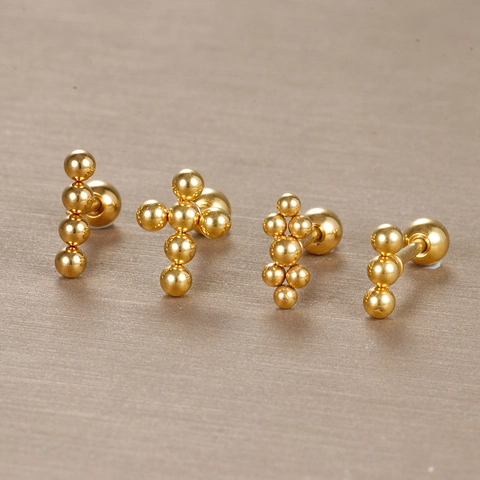 Stainless Steel Ball Stud Earrings For Women Geometric Piercing Jewelry With Screw Back Design Gold Silver Styles