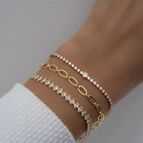 Bracelet Tennis en Zirconium Marquise Acier Inoxydable Plaqué Or 18K Élégant Chaîne de Maillons Minimaliste Bijoux Femme