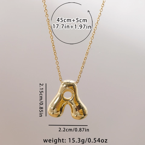 Collier Pendentif Lettre Bulle 3D en Cuivre Plaqué Or 14K pour Femmes Ras du Cou Initial Minimaliste Bijoux de Mode