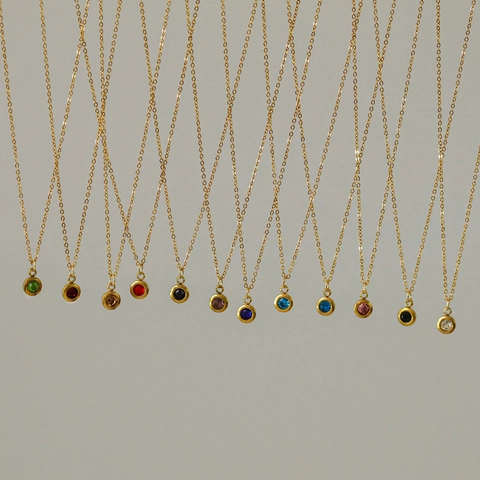 Collier Pendentif Pierre de Naissance en Acier Inoxydable Plaqué Or 18K pour Femme Collier Choker Solitaire en Zirconia Rond