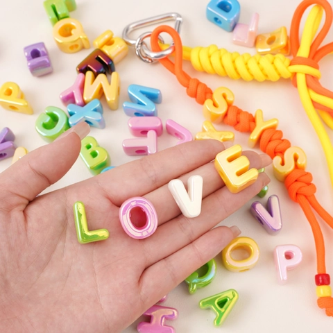 Acrylic Iridescent Artificial Pearl Luster Alphabet Letter Beads Large Hole For DIY Bracelet Necklace Phone Chain Bag Decoration Accessory