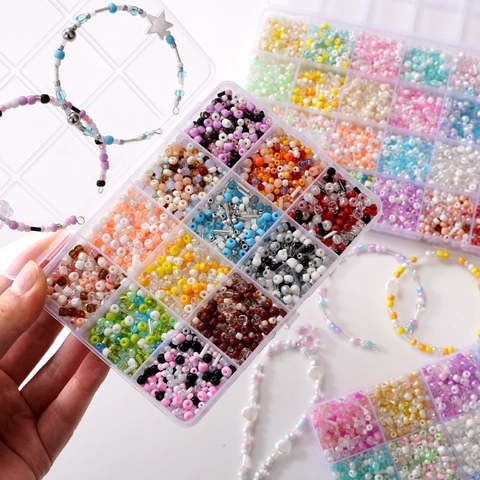 Handgemaakte DIY Glazen Kralen Sieraden Maken Set Met Armband Geheugendraad Opbergdoos Voor Armband Ketting Sieraden