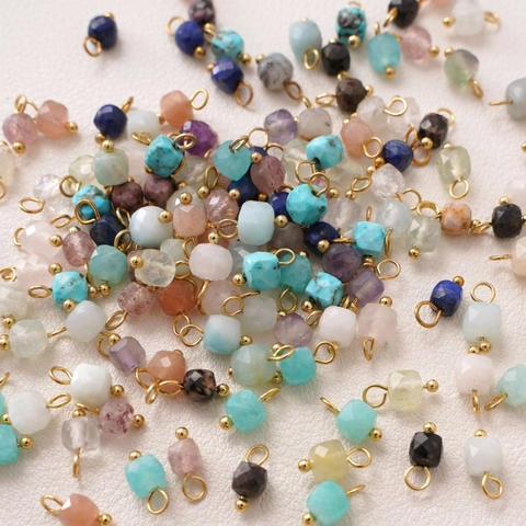 Natural Stone Faceted Cube Pendants Gold Plated Alloy DIY Jewelry Charms For Bracelet Necklace Making Women Minimalist Accessories