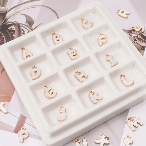 White Alloy Enamel Alphabet Letter Pendants Gold Plated Irregular Initial Charms For DIY Bracelet Necklace Jewelry Making