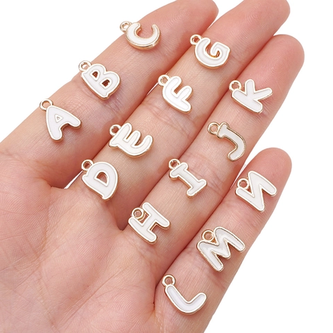 White Alloy Enamel Alphabet Letter Pendants Gold Plated Irregular Initial Charms For DIY Bracelet Necklace Jewelry Making