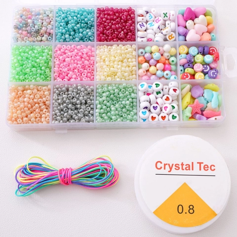 Glass Seed Bead Set For Jewelry Making Acrylic Letter Heart Smiley Beads Elastic String For Bracelet Necklace Handcraft Kit