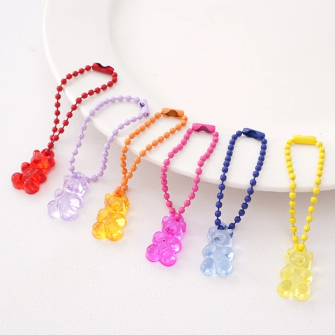 Süßer Gummibärchen Acryl Anhänger Mit Bunter Metall Kugelkette Cartoon Tier Taschenzubehör Für DIY Schlüsselanhänger Dekoration