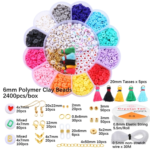 DIY Jewelry Making Kit Colorful Polymer Clay Heishi Beads Letter Beads Tassels Alloy Accessories For Bracelet Necklace Handmade Craft Hobby Gift