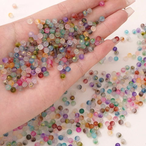 4mm Frosted Glass Seed Beads With Gold Foil Embellishment Round Loose Beads For DIY Bracelet Necklace Jewelry Making