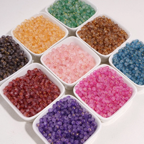 4mm Frosted Glass Seed Beads With Gold Foil Embellishment Round Loose Beads For DIY Bracelet Necklace Jewelry Making