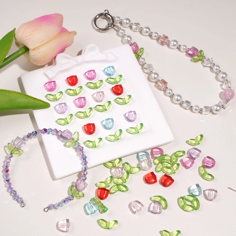 Acrylic Tulip Flower Beads For DIY Jewelry Making Translucent Loose Beads For Handmade Bracelets Earrings Craft Accessory