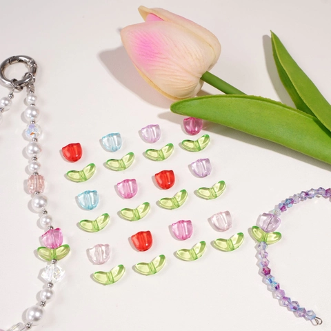 Glass Tulip Flower Leaf Loose Beads For DIY Jewelry Making Refreshing Sweet Style Handcrafted Necklaces Bracelets Accessories