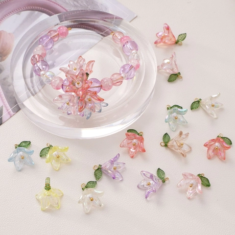 Pastell Maiglöckchen Acryl Blütenanhänger Mit Irisierenden Blütenblättern Und Kunstperlen Für DIY Schmuckherstellung