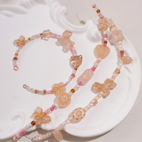 Pink Gold Gilded Glass Czech Beads Butterfly Heart Flower Star Animal Shapes Loose Beads For DIY Jewelry Making Accessories